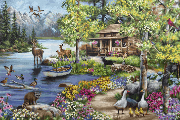 Luca-S ชุดปักครอสติช Cabin By The Lake