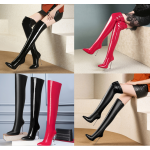 รองเท้าบูทยาวเลยหัวเข่าส้นสูงปลายแหลม ไซต์ 34-43 หนังดำเงา/แดงเงา/ดำด้าน