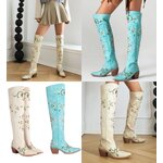 รองเท้าบูทยาวปักลายดอกไม้สีฟ้า/ครีม ไซส์ 34-43