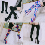 รองเท้าบูทยาวเลยเข่าส้นสูง 8 นิ้ว ไซต์ 34-46 สีดำ/ชม/น้ำเงิน