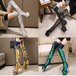 รองเท้าบูทยาวถึงต้นขาส้นเข็มงานปักเลื่อม ไซต์ 34-43 สีดำ/เงิน/ทอง/เขียว