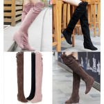 รองเท้าบูทยาวถึงเข่าส้นเตารีด สีดำ/น้ำตาล/ชมพู ไซต์ 34-43