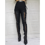 รองเท้าบูทยาวสายเข็มขัดรัดเอวสีดำ/ขาว ไซต์ 36-46