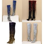 รองเท้าบูทยาวถึงต้นขางานปีกเลื่อม ไซส์ 34-43 สีเงิน/ดำ/ม่วง/น้ำเงิน