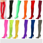 รองเท้าบูทยาวถึงต้นขาส้นสูงปลายแหลมผ้ามัน ไซต์ 34-44 สีดำ/แดง/แดงเข้ม/เหลือง/เขียว/เขียวอ่อน/ชมพู/ม่วง/น้ำเงิน/เทา/ส้ม