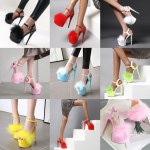 รองเท้าส้นสูงแต่งขนปุย ไซต์ 34-46 สีดำ/แดง/ขาว/ชมพู/เหลือง/ฟ้า/เขียว