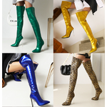 รองเท้าบูทยาวปลายแหลม ไซต์ 34-43 สีเขียว/เหลือง/น้ำเงิน/เสือดาว