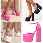 รองเท้าส้นสูงส้นใหญ่สีขาว/ดำ/ชมพู ไซส์ 35-42