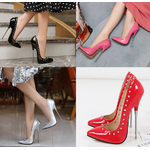 รองเท้าคัทชูส้นเข็มแต่งหมุดแหลมสีดำ/เงิน/แดง/ชมพู ไซต์ 35-46