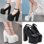 รองเท้าคัทชูส้นหนา 6.4 นิ้ว สีดำ/ขาว ไซต์ 34-39