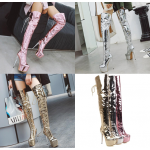 รองเท้าบูทส้นสูงหนังแก้วเมทาลิค ไซต์ 34-46 สีเงิน/ทอง/ชมพู