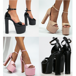 รองเท้าส้นสูง 6.8 นิ้วส้นหนาสีดำ/นู๊ด/ชมพู ไซส์ 35-40