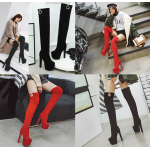 รองเท้าบูทส้นสูงหนังกำมะหยี่ยาวเลยเข่า ไซต์ 34-46 สีแดง/ดำ