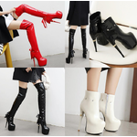 รองเท้าบูทหนังแก้วสีแดง/ดำ/ขาว ไซต์ 34-46 ปรับใส่สั่นยาวได้