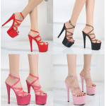 รองเท้าสายไขว้พลาสติกนูนนิ่ม ส้นสูง 6 / 6.8 นิ้ว ไซต์ 34-43 สีดำ/แดง/ชมพูอ่อน/ชมพูเข้ม