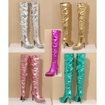 รองเท้าบูทยาวถึงต้นขาปลายแหลม ไซส์ 34-43 สีเขียว/เงิน/ทอง/ม่วง/ชมพู