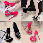 รองเท้าคัทชูหนังแก้วสีชมพู/ดำ สูง 6.4 นิ้ว ไซส์ 35-42