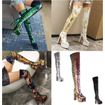 รองเท้าบูทยาวถึงต้นขางานปักเลื่อม ไซส์ 34-43 สีดำ/เงิน/ทอง/ขาว/เขียว