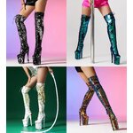 รองเท้าบูทยาวมีเชือกงานปักเลื่อมส้นสูง 8 นิ้ว ไซส์ 34-43 สีดำ/เงิน/เขียว/ทอง/ขาว