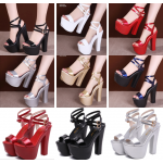 รองเท้าส้นสูงส้นหนา ไซต์ 34-43 สีดำ/แดง/ขาว/เงิน/ทอง/น้ำเงิน