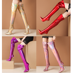 รองเท้าบูทยาวหนังเงาเมทาลิค ไซต์ 34-43 สีม่วง/เงิน/ทอง/แดง