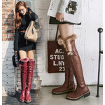 รองเท้าบูทยาวเลยเข่าส้นเตี้ย ไซต์ 34-43 สีดำ/แดง/เทา/น้ำตาล