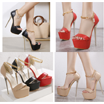 รองเท้าส้นสูงสายโซ่รัดข้อสีแดง/ดำ/แอพพริคอท ไซต์ 34-40