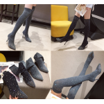 รองเท้าทรงบูทผ้ายาวเลยเข่าสีเท่าอ่อน/เทาเข้ม ไซต์ 34-39