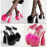 รองเท้าส้นสูงส้นใหญ่สีชมพู/ดำ ไซส์ 35-40