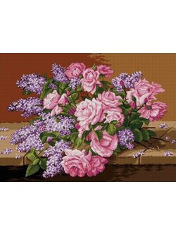 ชุดปักจีน Rose Delphinium and Lavender Flowers