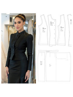 แพทเทิร์นเสื้อจิตรลดาแบบแขนจีบ แพทเทิร์นผ้าถุงสำเร็จป้ายหน้าซิปหลัง (แยกขายแพทเทิร์นเสื้อกับผ้าถุง) ซื้อพร้อมกันมีส่วนลด