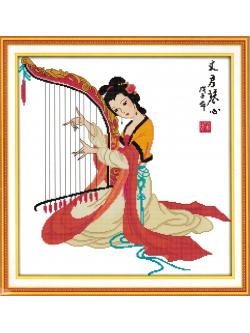 ชุดปักจีน Wen-Jun Playing the Harp