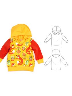 แพทเทิร์นตัดเสื้อแขนยาวมีฮูดเด็ก แขนจั๊ม เอวจั๊ม มีไซส์ 3 เดือน ถึง 6 ขวบ (เลือกไซส์ที่ตัวเลือกสินค้า)