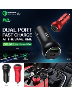 HOCO Z38 ที่ชาร์จในรถ PD Type-C + USB QC 3.0 (38W total output) Car Charger ชาร์จไว ใบกำกับภาษี