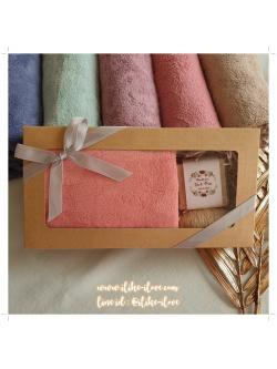 ผ้าขนหนูขนเป็ด ขนาดเช็ดผม 15*30 นิ้ว พร้อมสบู่และใยบวบแพ็คกล่องคราฟท์