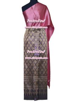 ชุดไทย ST-B1 ผ้าถุงฯสีม่วง (สไบผ้าเรียบ+ผ้าถุงหน้านางฯ-เอวใส่ได้ถึง 34 นิ้ว) *รายละเอียดในหน้าสินค้า