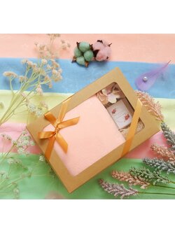 ผ้าขนหนูนาโนเนื้อหนาพิเศษสีหวาน ขนาดเช็ดตัว 70x140 ซ.ม. พร้อมสบู่และใยบวบแพ็คกล่องคราฟท์