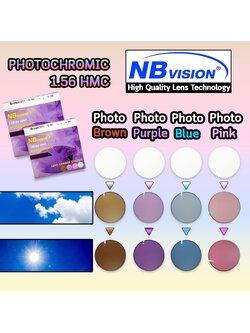 NBvision Lens 1.56 PHOTO Hmc Pink Brown Blue Purple SPH 0.00 ถึง -6.00 Cyl-0.25 ถึง-2.00