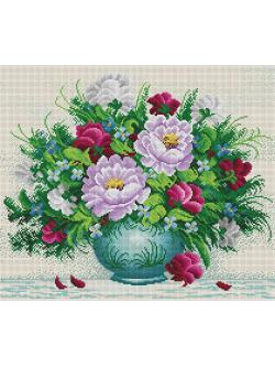 Pinn ลาย DMC แจกันดอกโบตั๋น ม่วง-แดง