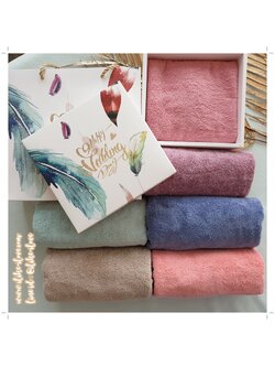 ผ้าขนหนูขนเป็ด ขนาดเช็ดผม 15*30 นิ้ว แพ็คกล่องพร้อมถุงหูหิ้ว