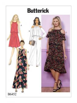 แพทเทิร์นตัดเดรส จั๊มสูท Butterick 6452 Size: 6-8-10-12-14 (อก 30.5-36 นิ้ว)