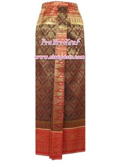 ผ้าถุงป้าย-หน้านาง PM-C1 สีเลือดหมูเชิงแดง (เอวใส่ได้ถึง 32 นิ้ว) *แบบสำเร็จรูป-รายละเอียดตามหน้าสินค้า