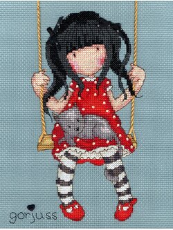 ชุดปักจีน Denim little girl on swing