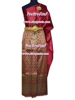 ชุดไทย B-2 สีเลือดนก (สไบผ้าเรียบ+ผ้าถุงหน้านางฯ-เอวใส่ได้ถึง 32 นิ้ว) *รายละเอียดในหน้าสินค้า