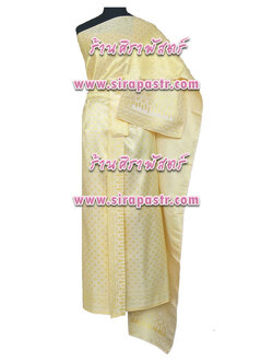 ชุดไทย D1 สีครีมเหลือง (สไบฯ+ผ้าถุงฯ-เอวใส่ได้ถึง 34 นิ้ว) *รายละเอียดในหน้าสินค้า