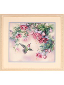 Dimensions ชุดปัก Stamped Cross Stitch Hummingbird and Fuchsias