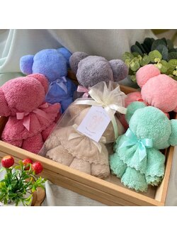 ผ้าขนหนูขนเป็ดน้องหมี ขนาดผ้า 15x30 นิ้ว แพ็คถุงผ้าแก้วครีม