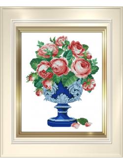 EMS ผังลาย Roses In Blue and Silver Cup