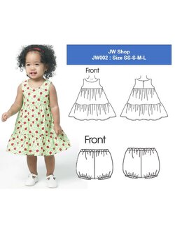 แพทเทิร์นตัดชุดเดรส กางเกงขาสั้น เด็กหญิง (เลือกไซส์ที่ตัวเลือกสินค้า)