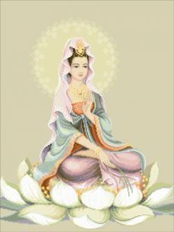 Nattee ชุดปัก เจ้าแม่กวนอิมบนดอกบัวขาว